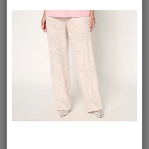 QVC Dennis Basso Regular Wide Leg Sequin Pants - Salty Beach Size 10